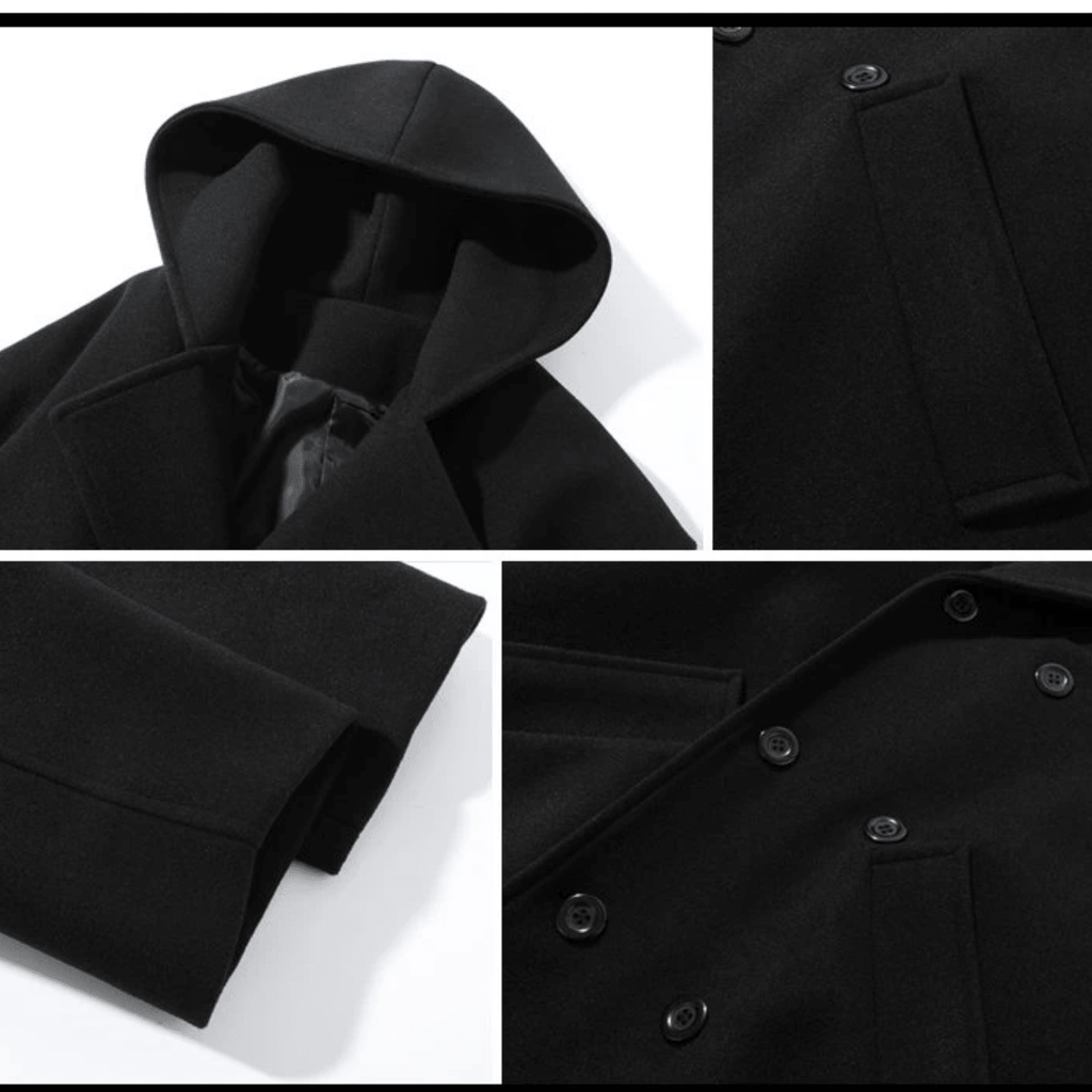 Hooded Double-Breasted Wool Blend Trench Coat