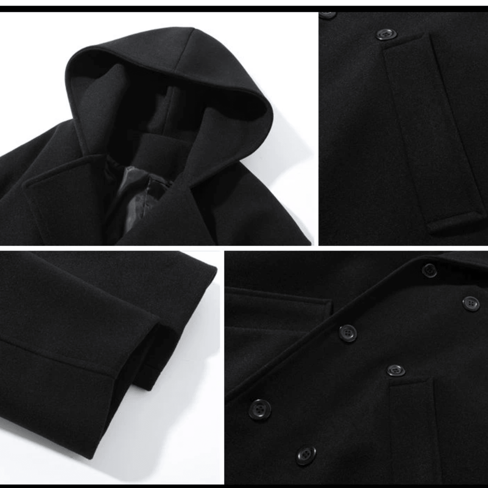 Hooded Double-Breasted Wool Blend Trench Coat