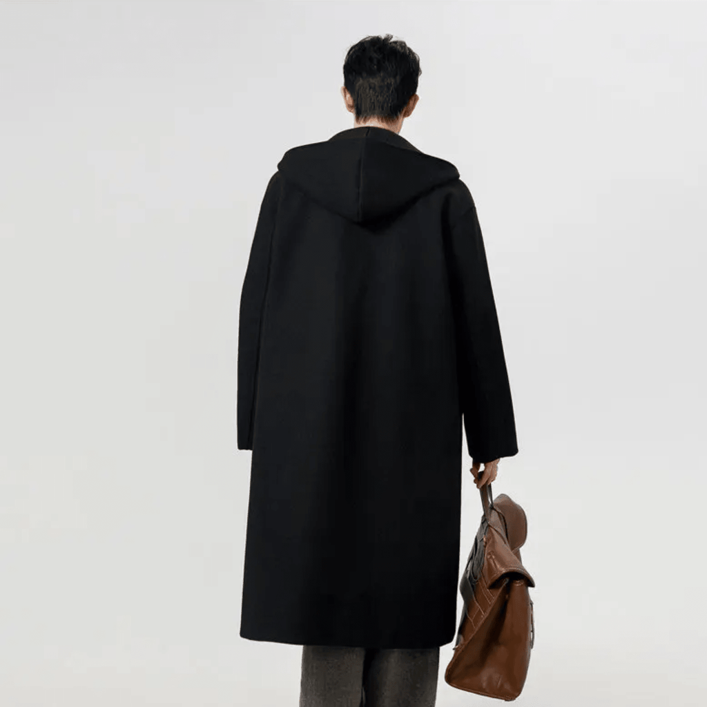 Hooded Double-Breasted Wool Blend Trench Coat