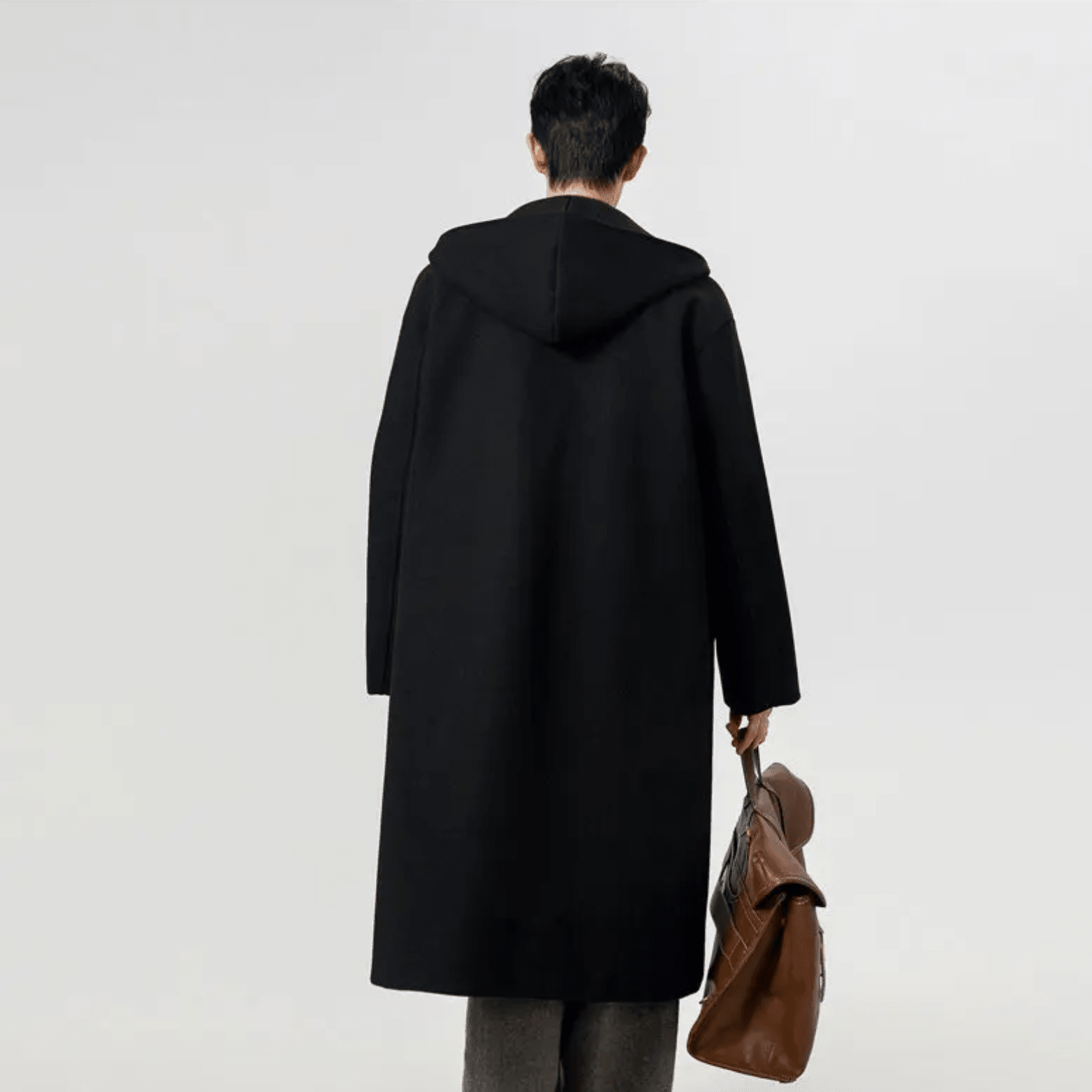 Hooded Double-Breasted Wool Blend Trench Coat