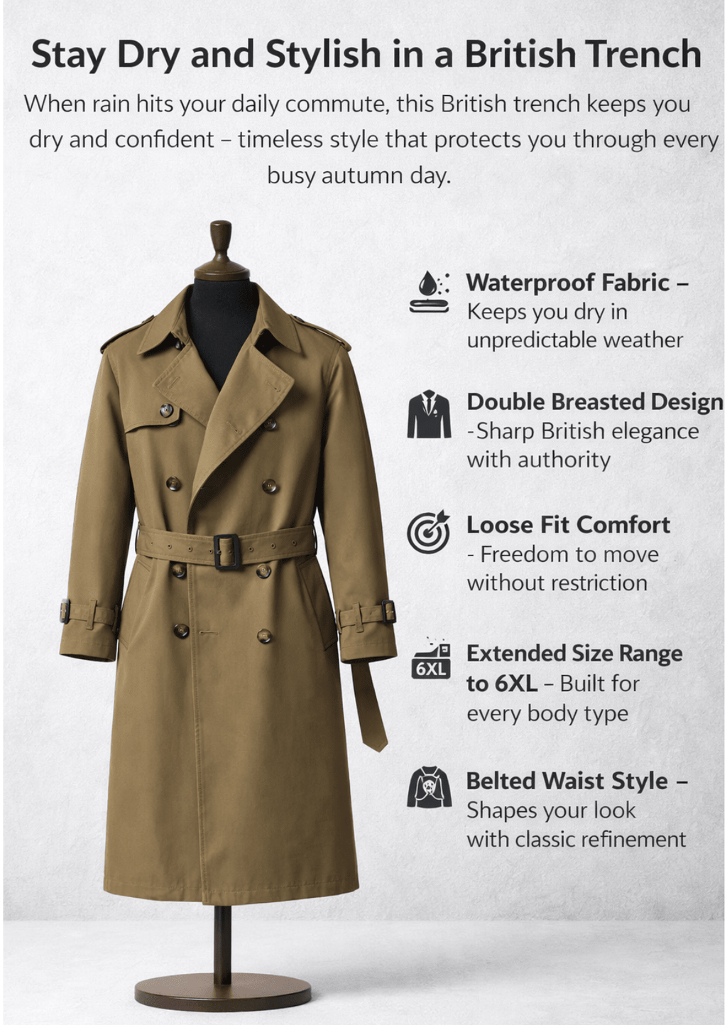 Herren-Trenchcoat mit zweireihiger Knopfleiste