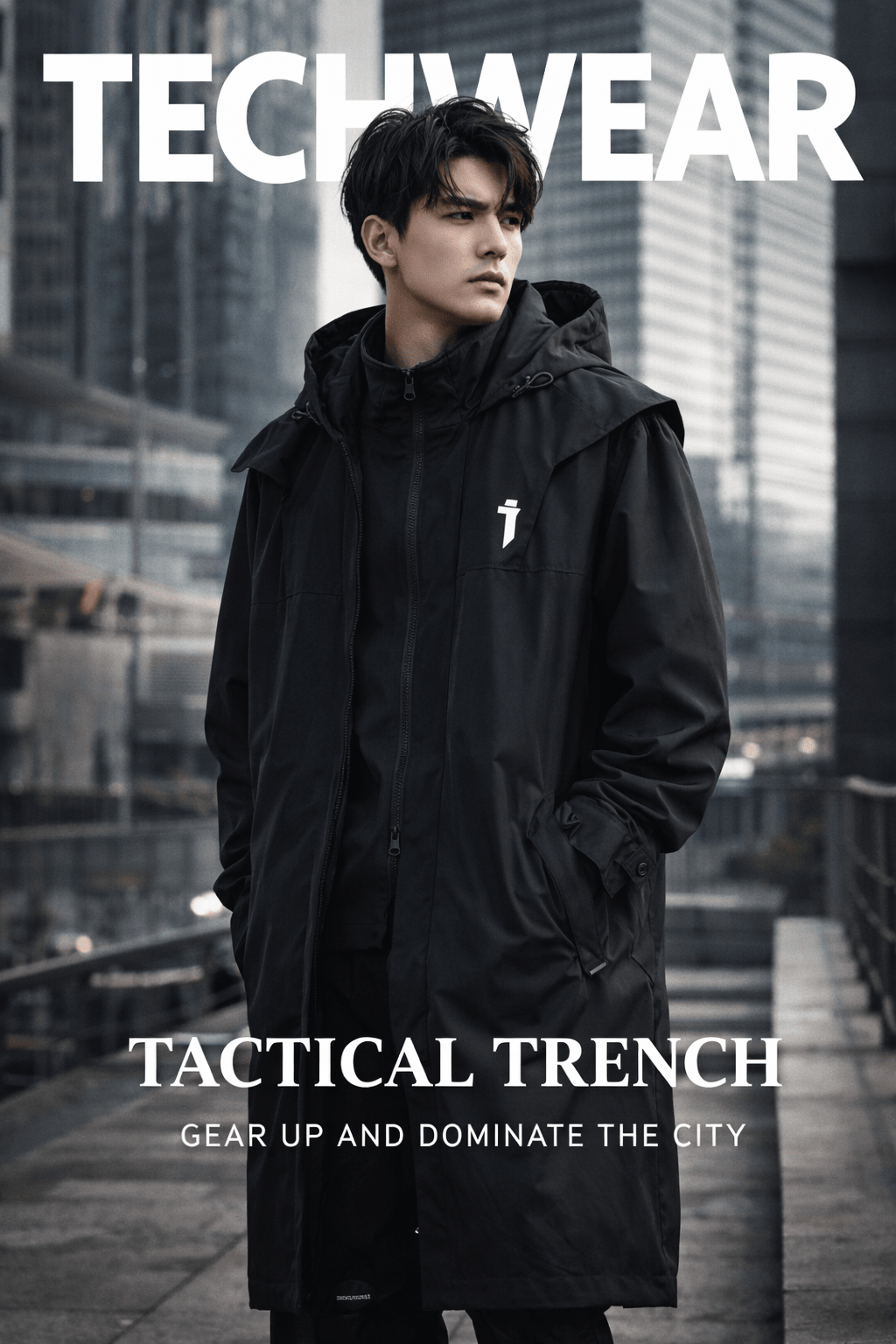 Lange taktische Techwear-Trenchjacke für Herren – Wintermantel