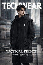 Lange taktische Techwear-Trenchjacke für Herren – Wintermantel