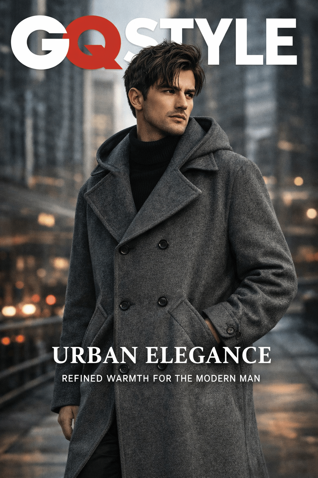 Hooded Double-Breasted Wool Blend Trench Coat