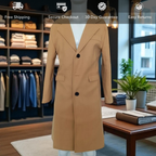 Langer Herren-Trenchcoat im Slim Fit mit Pelzkragen