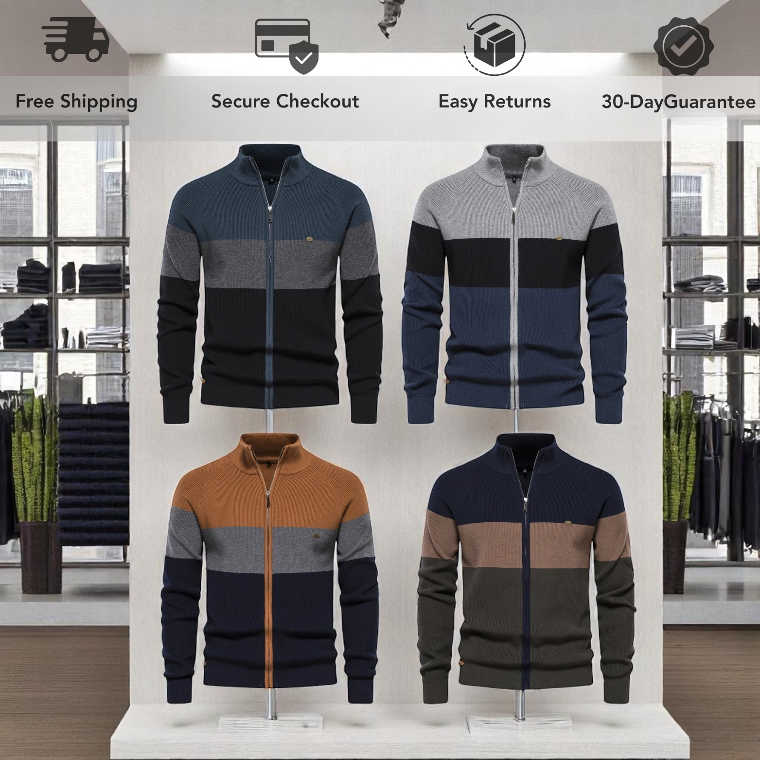 Men's Patchwork Zip Sweater
