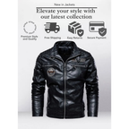 Men's PU Leather Biker Jacket with Removable Fur Collar