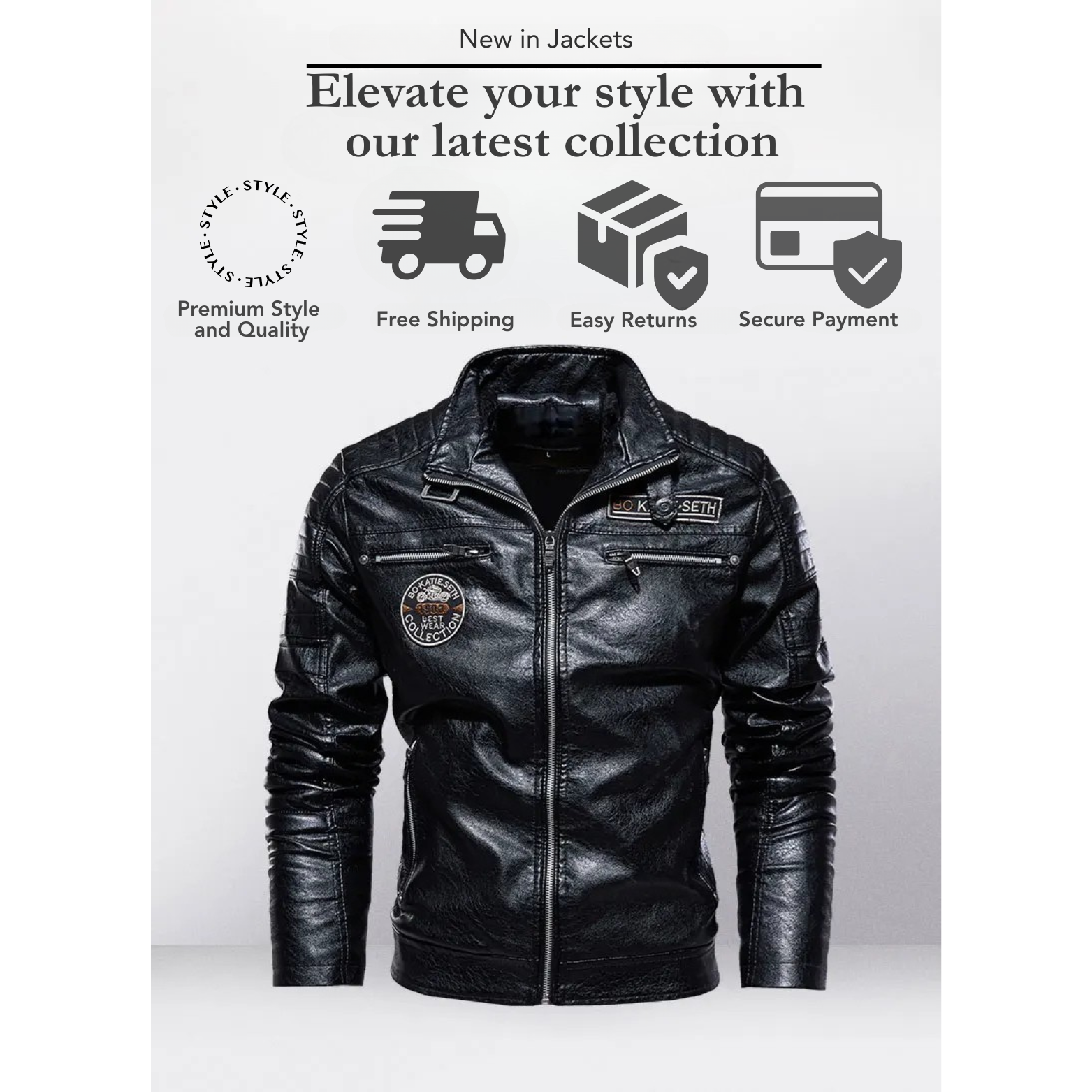 Men's PU Leather Biker Jacket with Removable Fur Collar