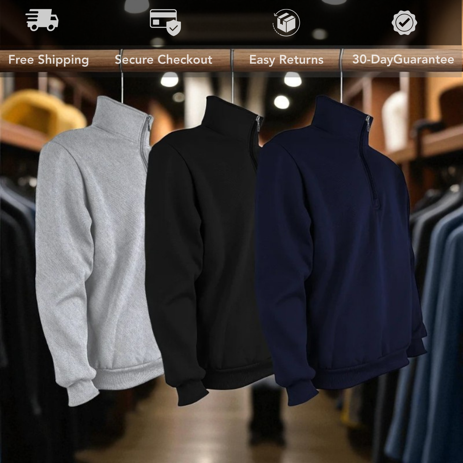 Herren-Pullover mit Viertelreißverschluss