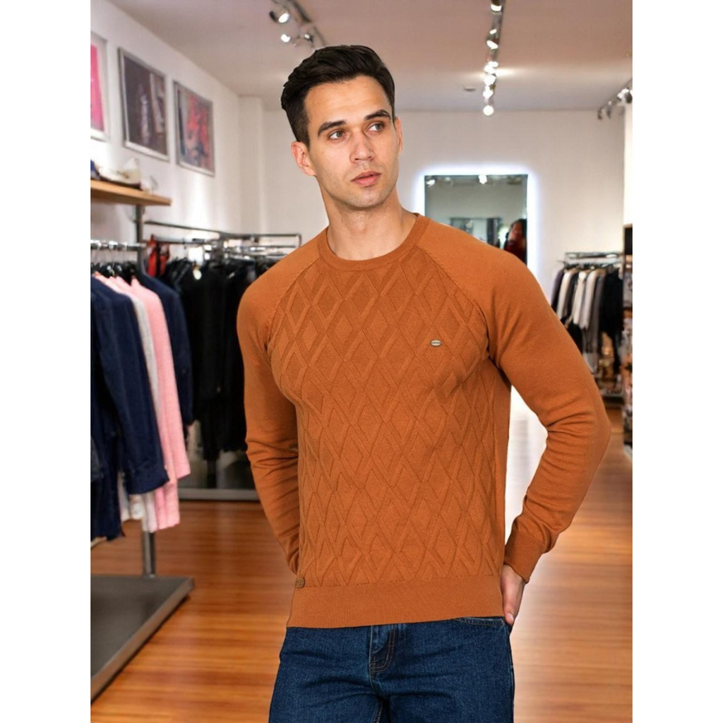 Gestrickter Herren-Pullover mit Argyle-Muster und Rundhalsausschnitt