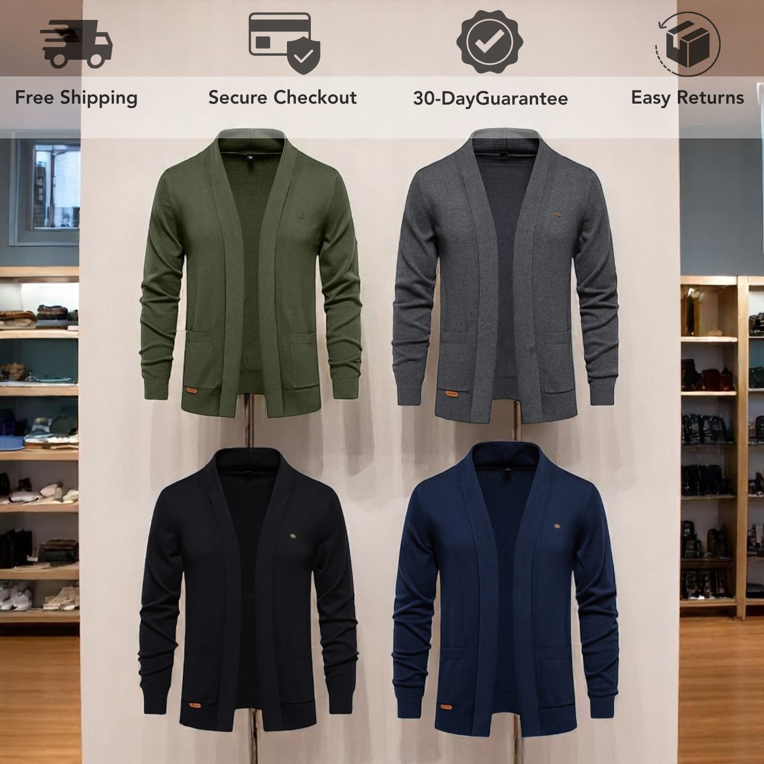 Men's Cotton Turtleneck Cardigan Sweater