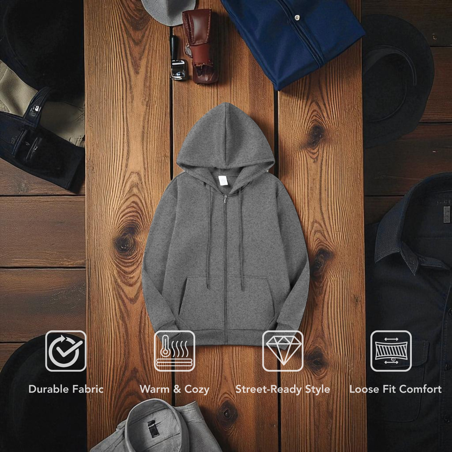 Herren-Hoodie mit Reißverschluss und Fleece-Futter