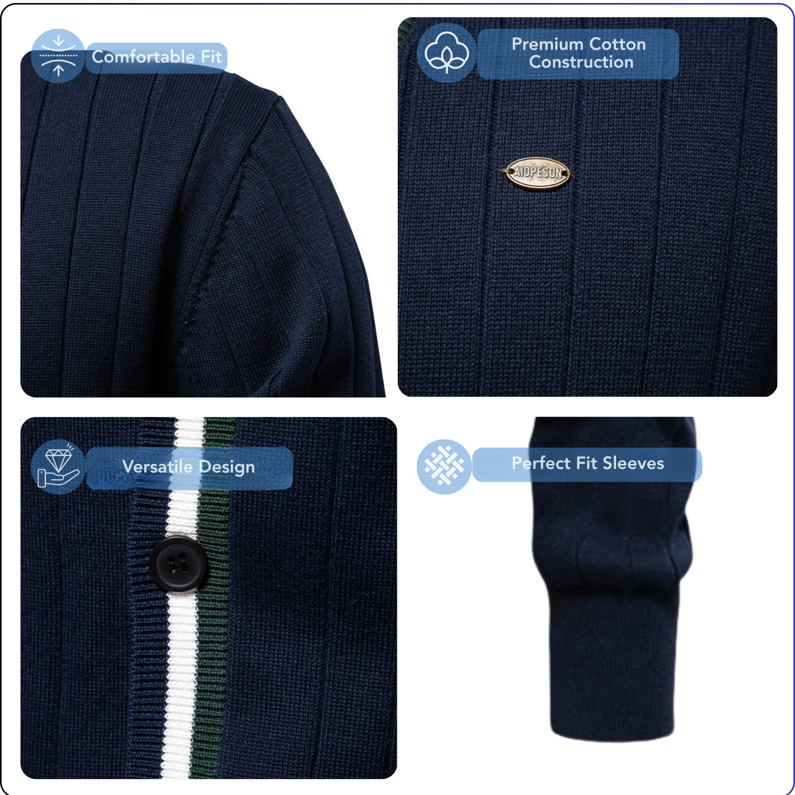 Men's V-Neck Button-Up Cotton Cardigan