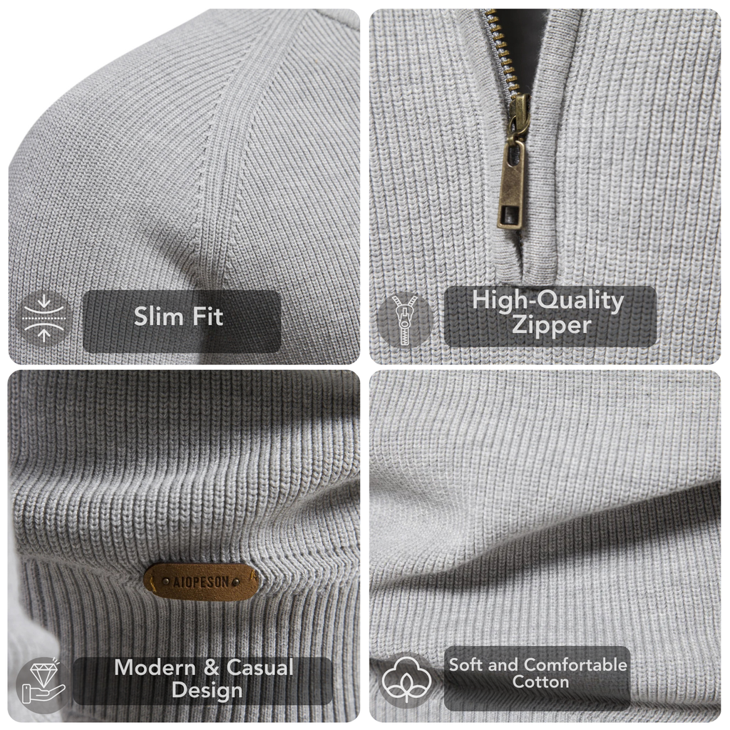 Men's Full-Zip High-Neck Cotton Cardigan