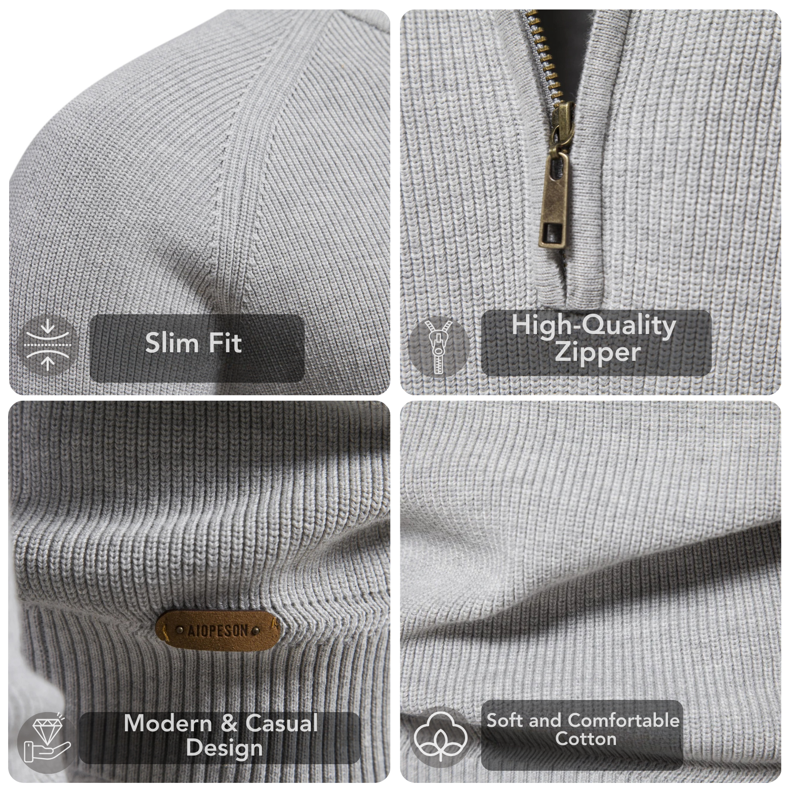 Men's Full-Zip High-Neck Cotton Cardigan