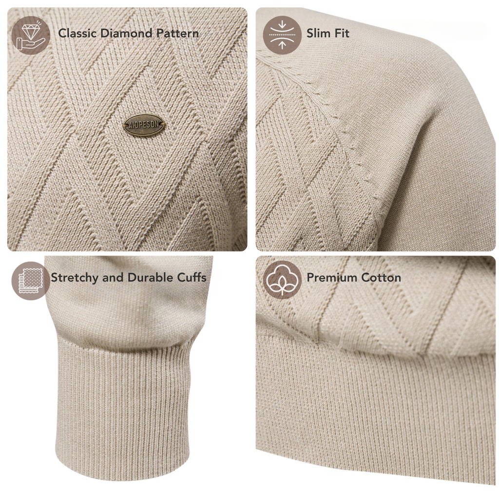Gestrickter Herren-Pullover mit Argyle-Muster und Rundhalsausschnitt