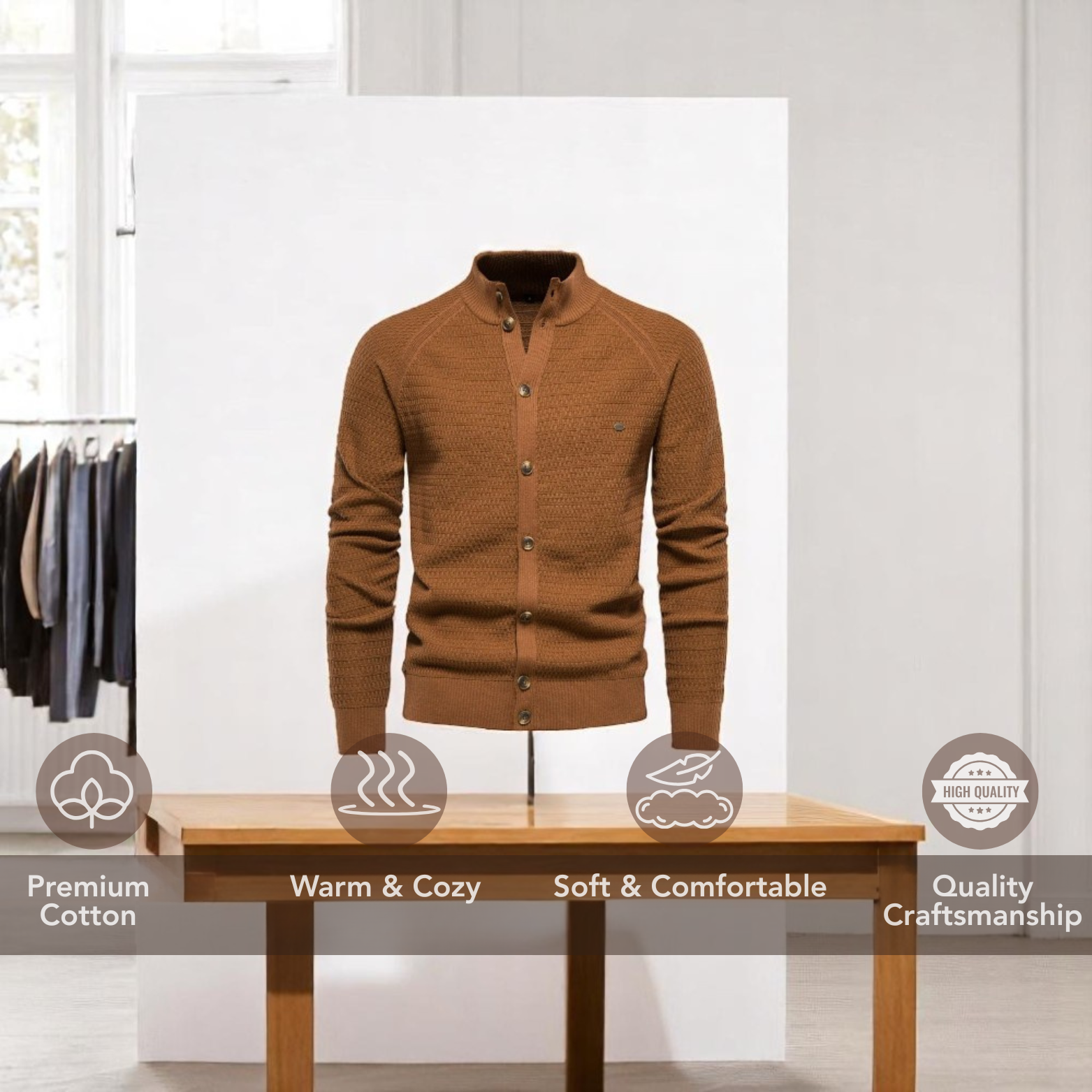 Men's High-Collar Knit Cardigan