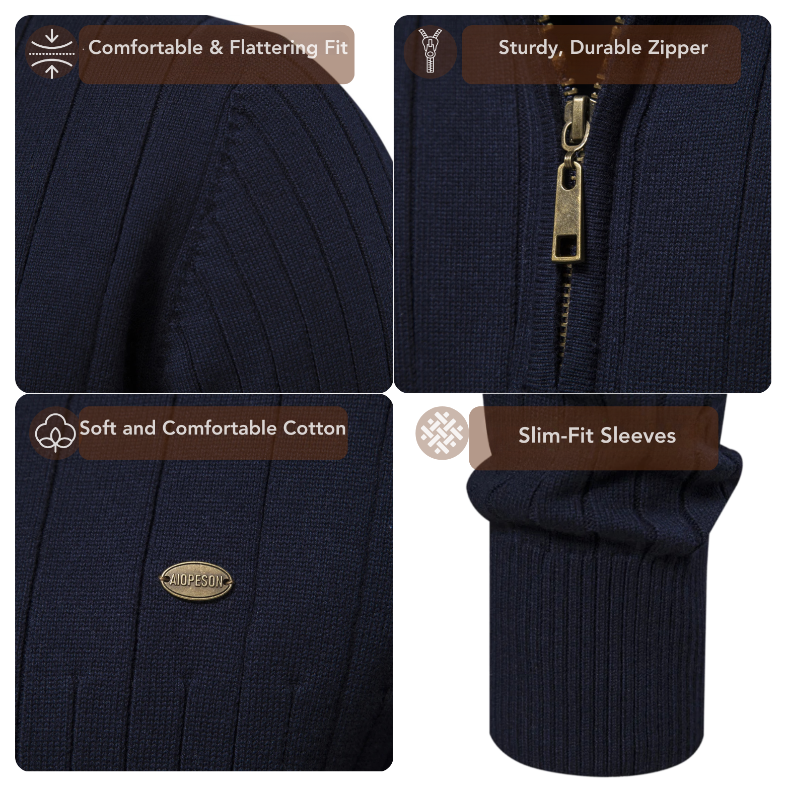 Men's Quarter-Zip High-Collar Knit Sweater
