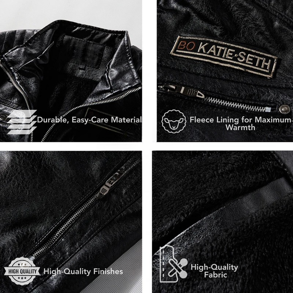 Men's PU Leather Biker Jacket with Removable Fur Collar
