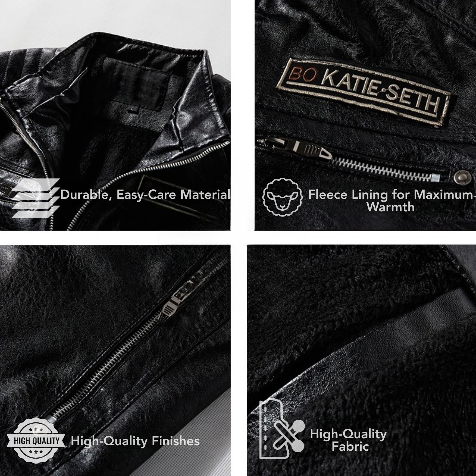 Men's PU Leather Biker Jacket with Removable Fur Collar