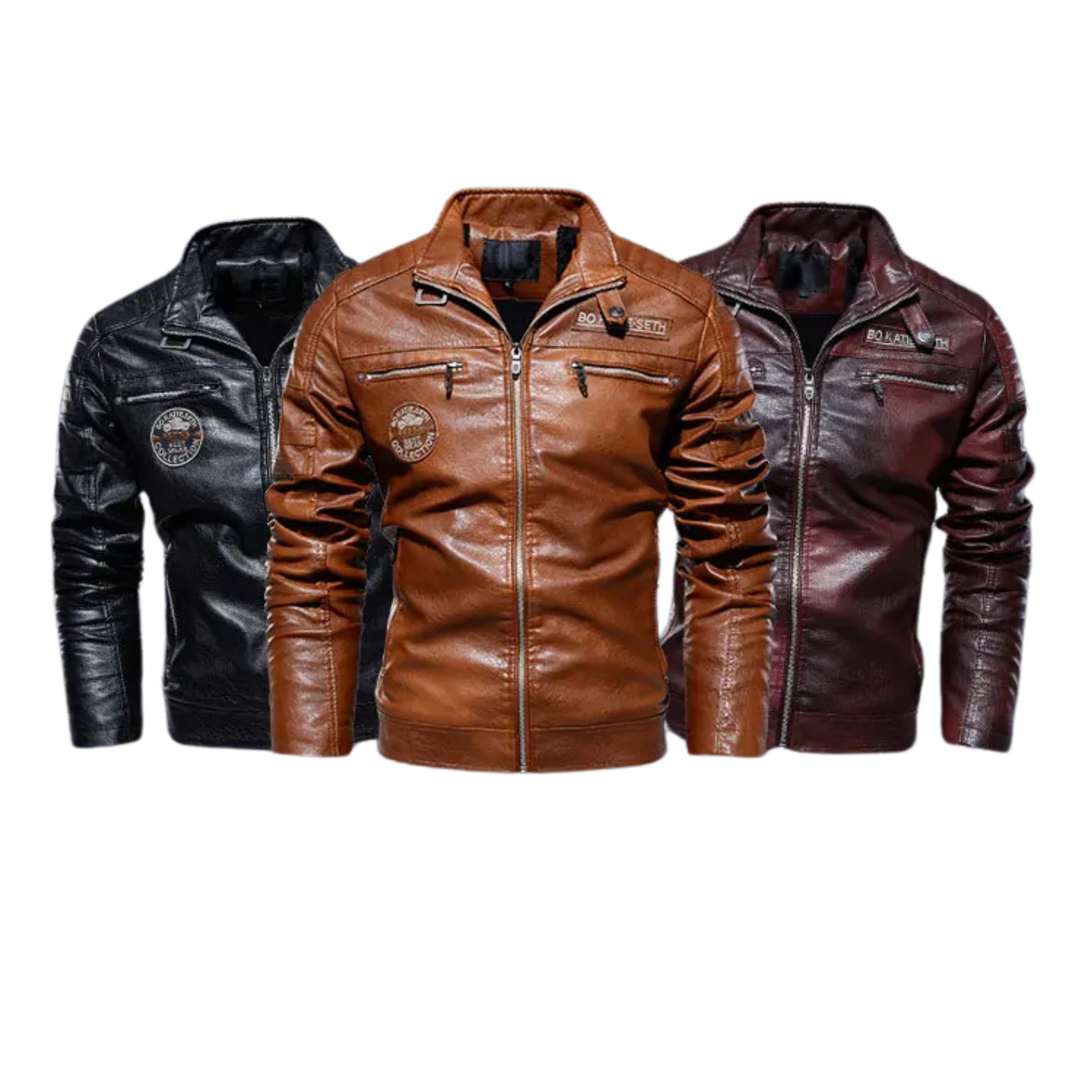 Men's PU Leather Biker Jacket with Removable Fur Collar