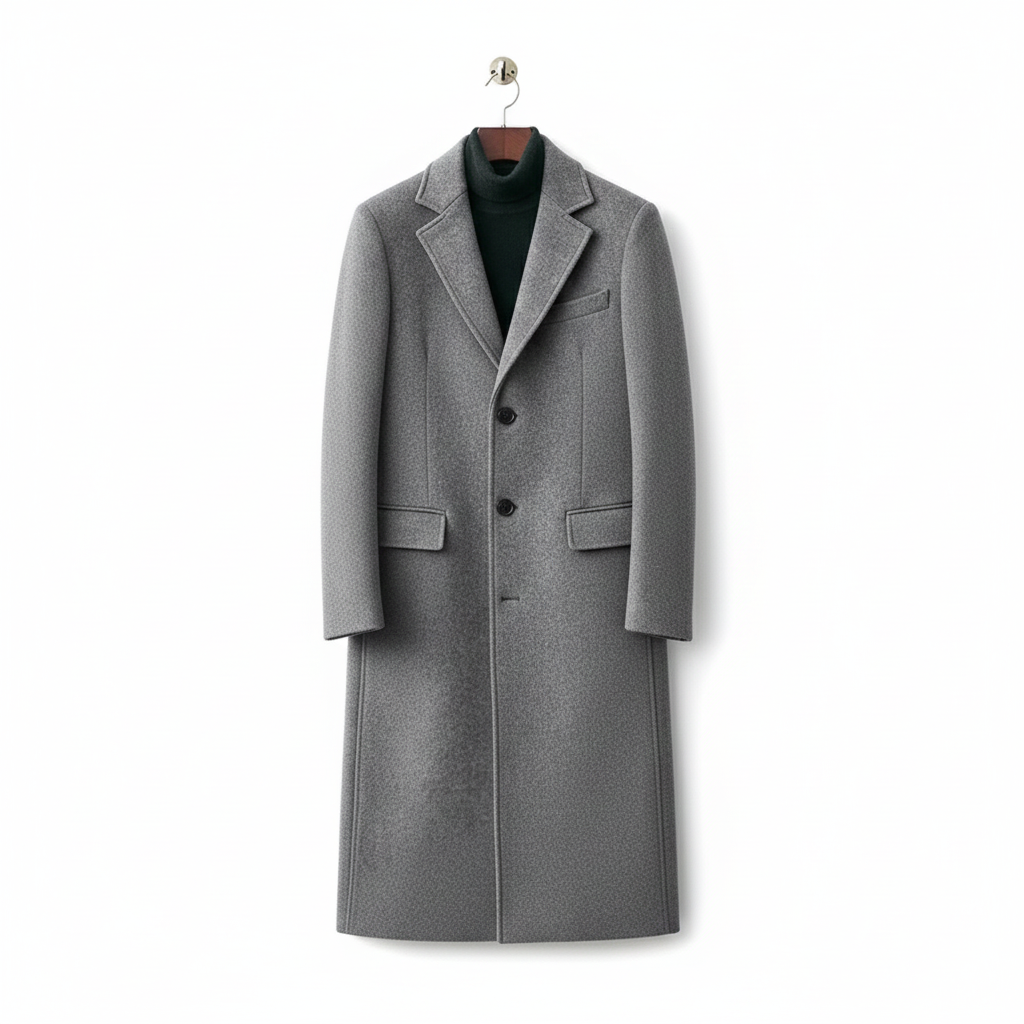 Langer Herren-Trenchcoat im Slim Fit mit Pelzkragen