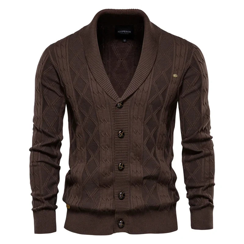 V-Neck Argyle Button Cardigan