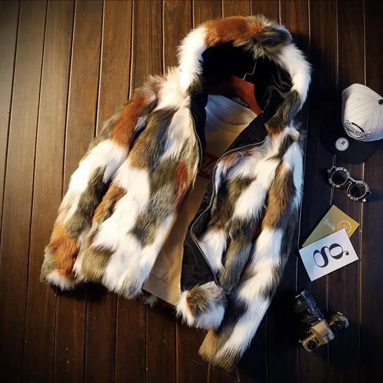Men's Faux Fur Hooded Coat – Warm Winter Outerwear