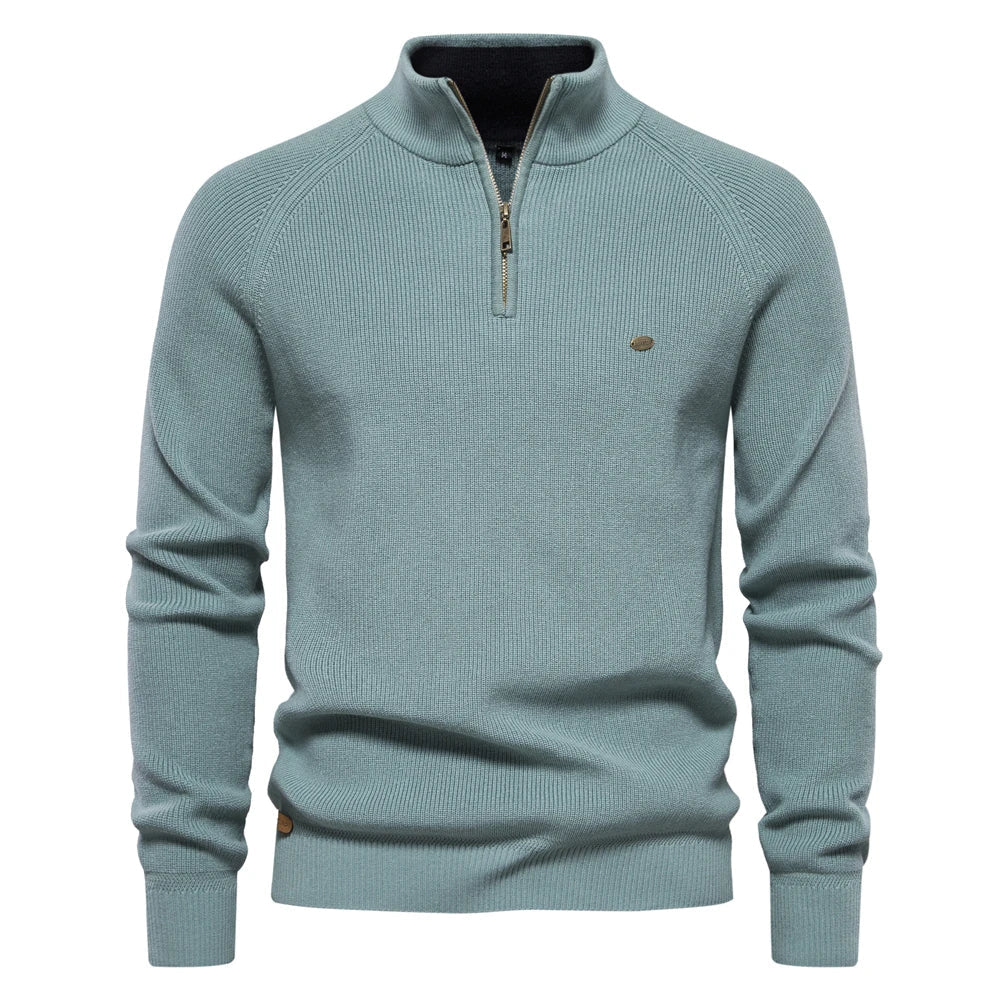 Men's Full-Zip High-Neck Cotton Cardigan