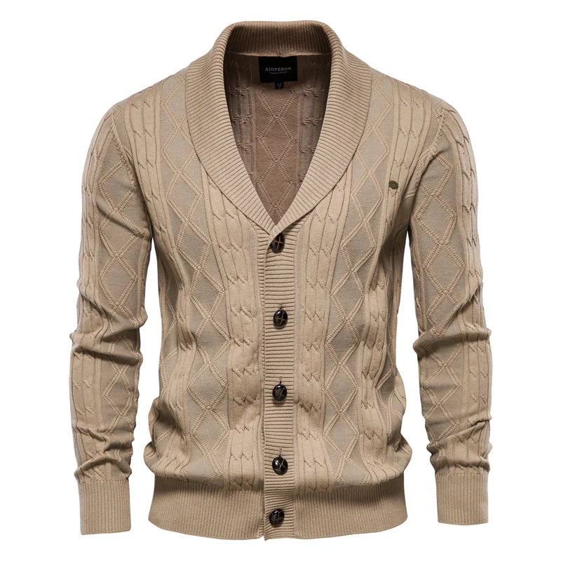 V-Neck Argyle Button Cardigan