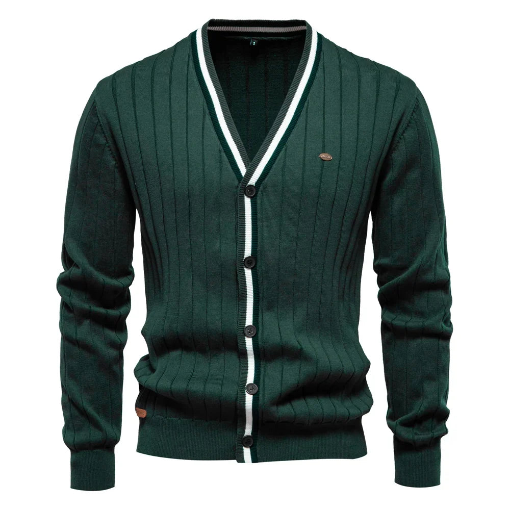 Men's V-Neck Button-Up Cotton Cardigan