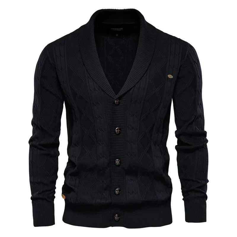 V-Neck Argyle Button Cardigan