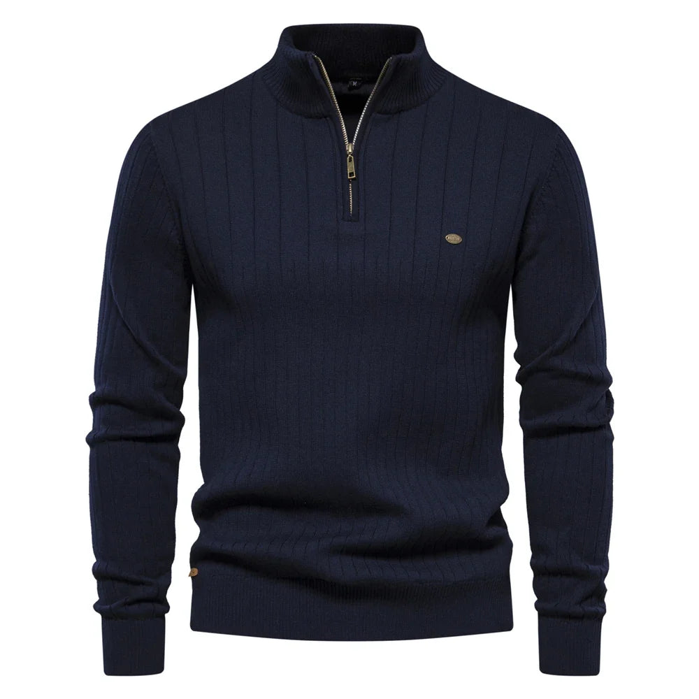 Men's Quarter-Zip High-Collar Knit Sweater