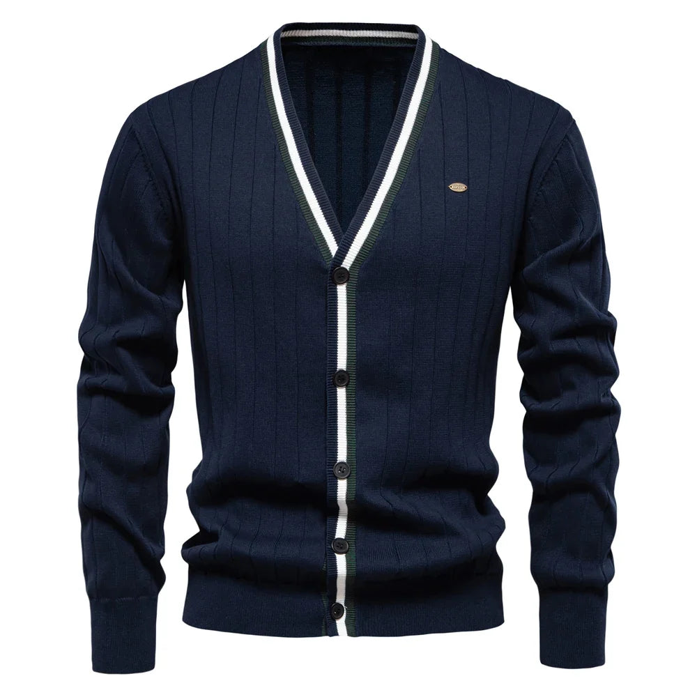 Men's V-Neck Button-Up Cotton Cardigan