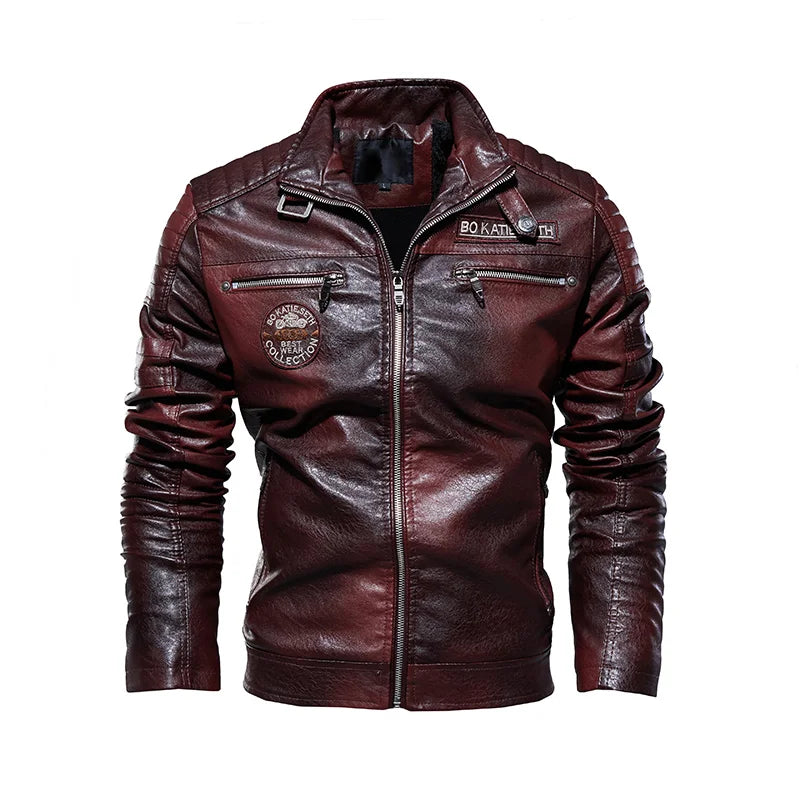 Men's PU Leather Biker Jacket with Removable Fur Collar