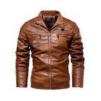 Men's PU Leather Biker Jacket with Removable Fur Collar