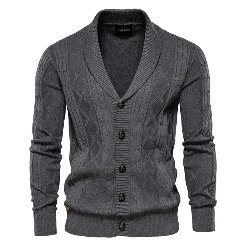 V-Neck Argyle Button Cardigan