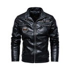 Men's PU Leather Biker Jacket with Removable Fur Collar