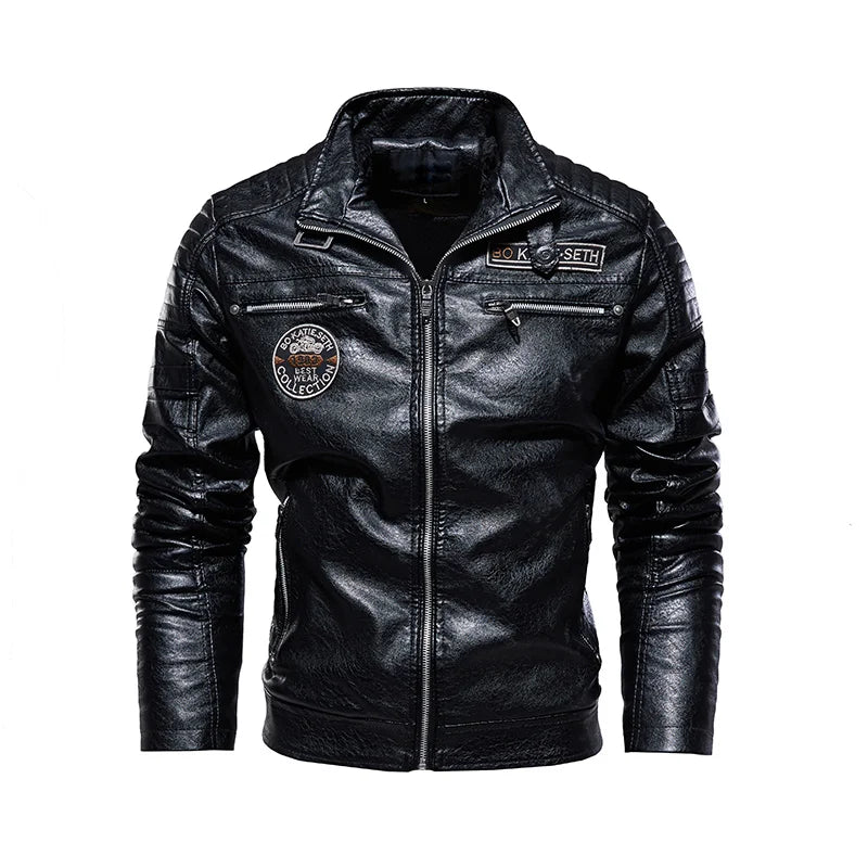Men's PU Leather Biker Jacket with Removable Fur Collar