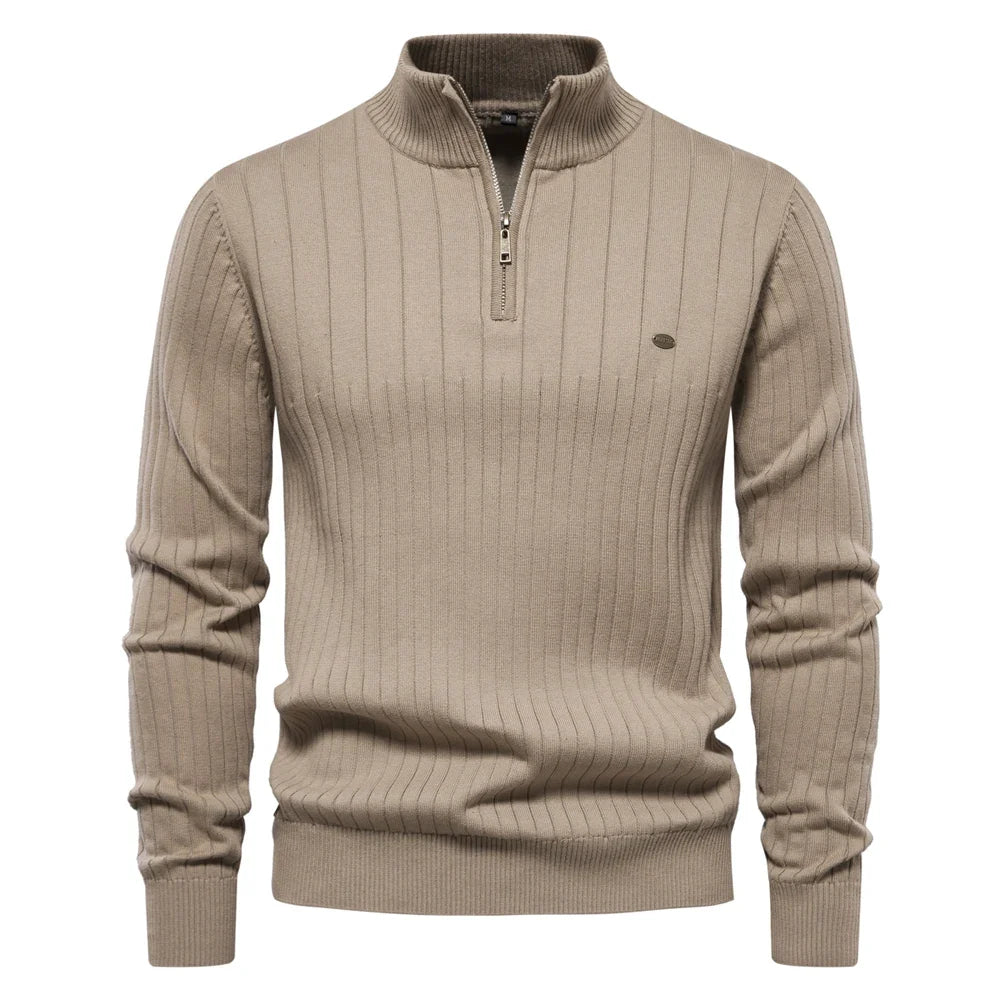 Men's Quarter-Zip High-Collar Knit Sweater