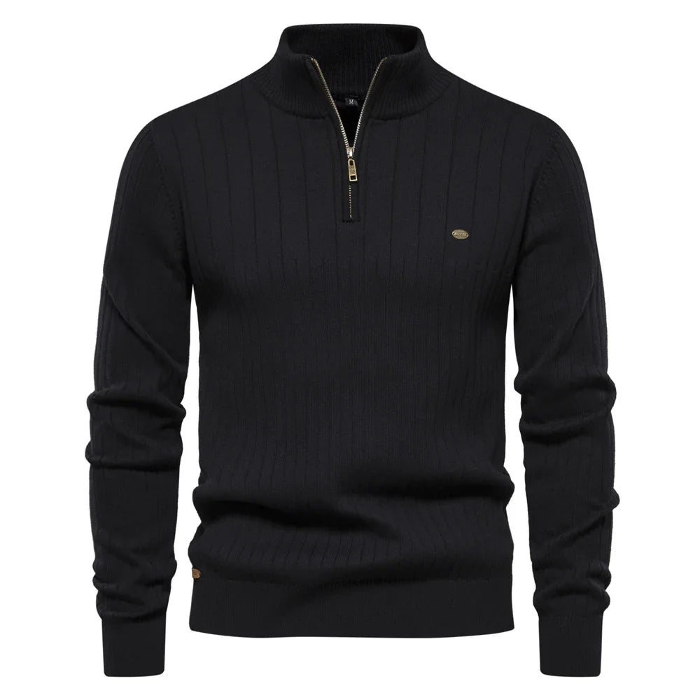 Men's Quarter-Zip High-Collar Knit Sweater