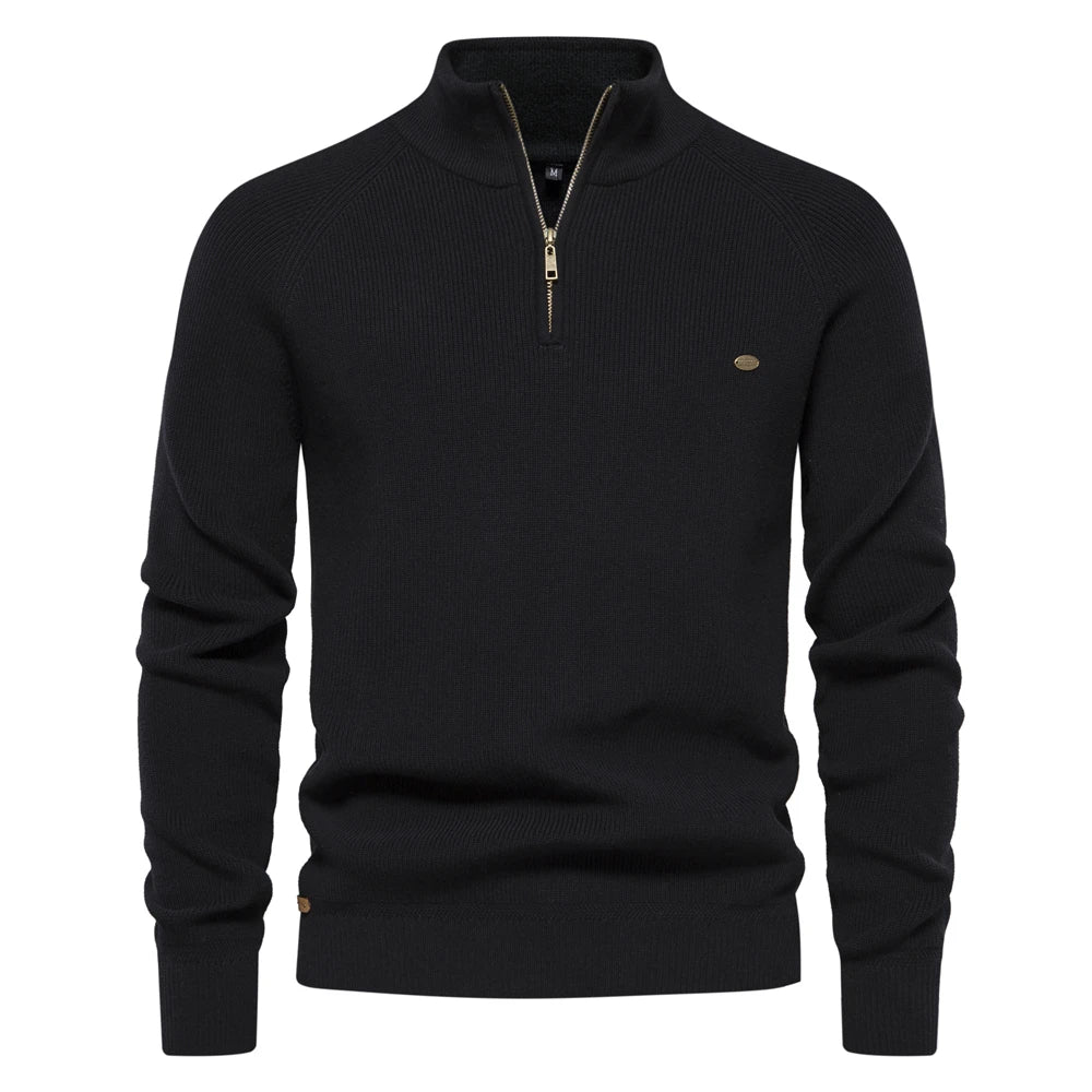 Men's Full-Zip High-Neck Cotton Cardigan