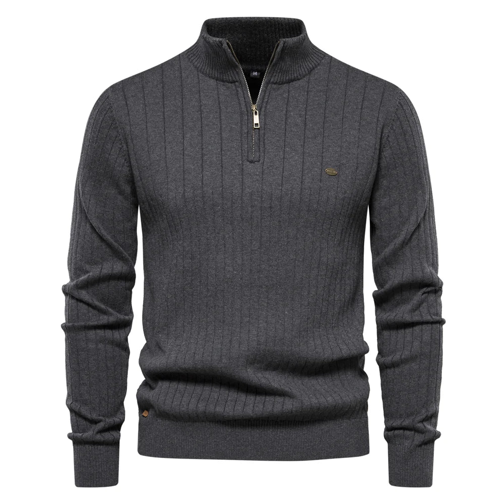 Men's Quarter-Zip High-Collar Knit Sweater