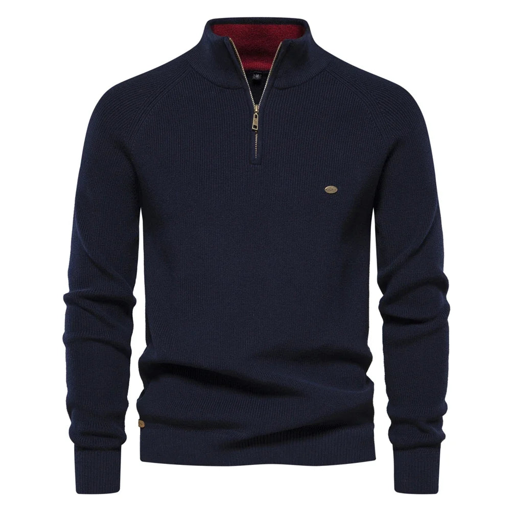 Men's Full-Zip High-Neck Cotton Cardigan