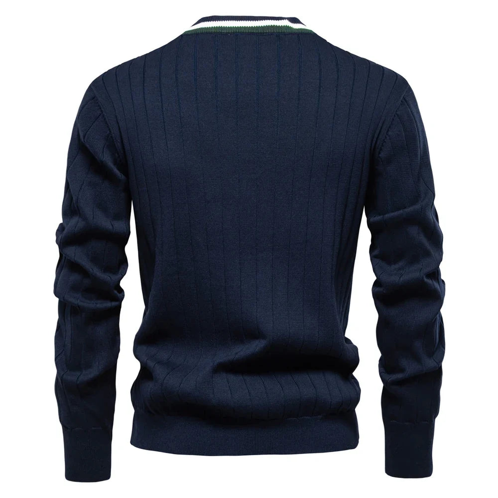 Men's V-Neck Button-Up Cotton Cardigan