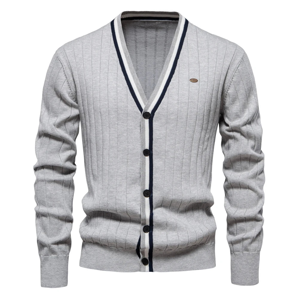 Men's V-Neck Button-Up Cotton Cardigan