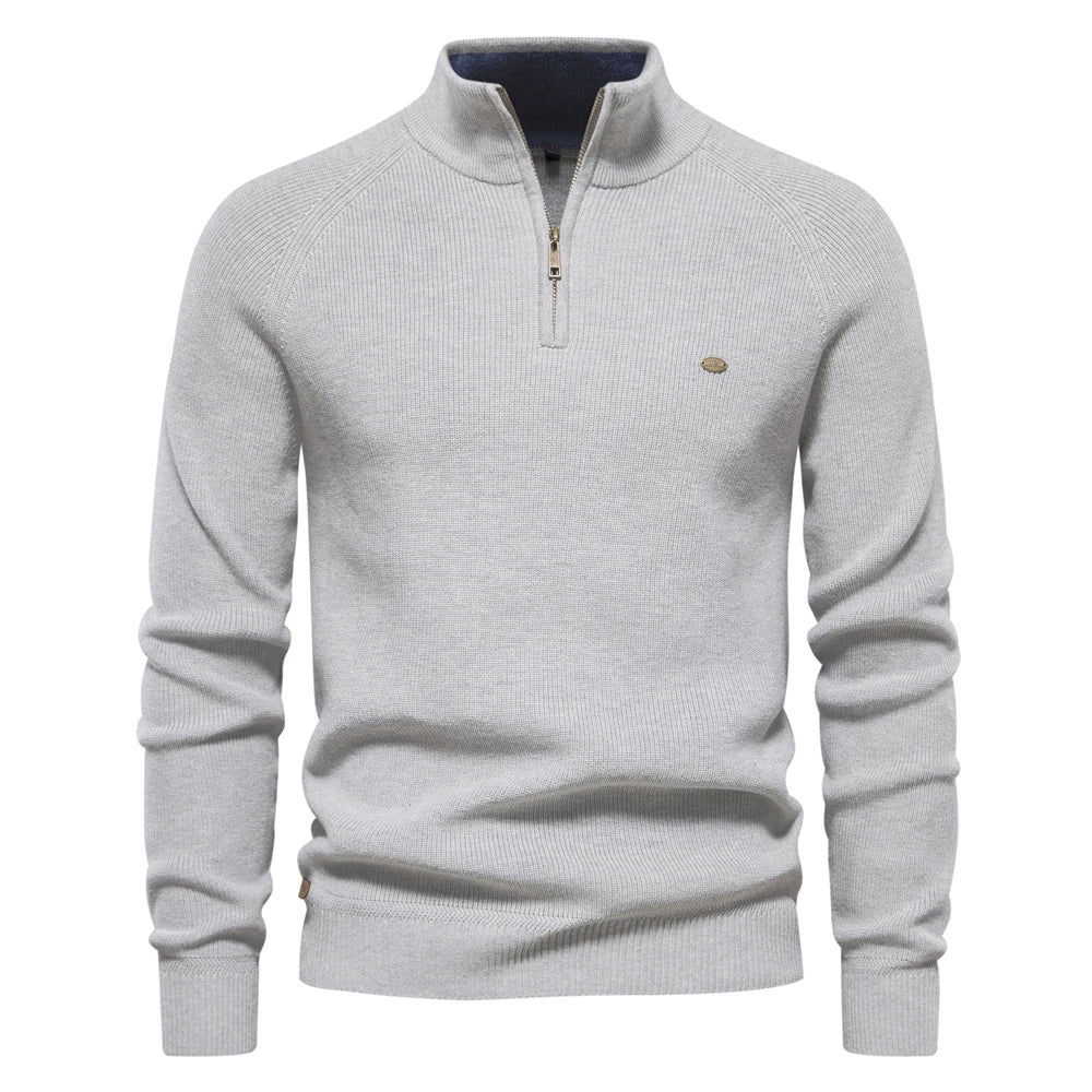 Men's Full-Zip High-Neck Cotton Cardigan