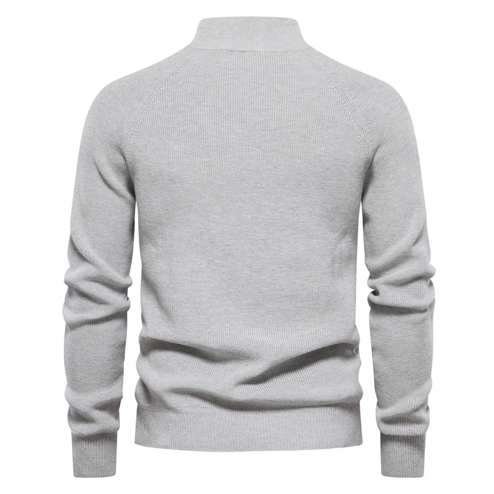 Men's Full-Zip High-Neck Cotton Cardigan