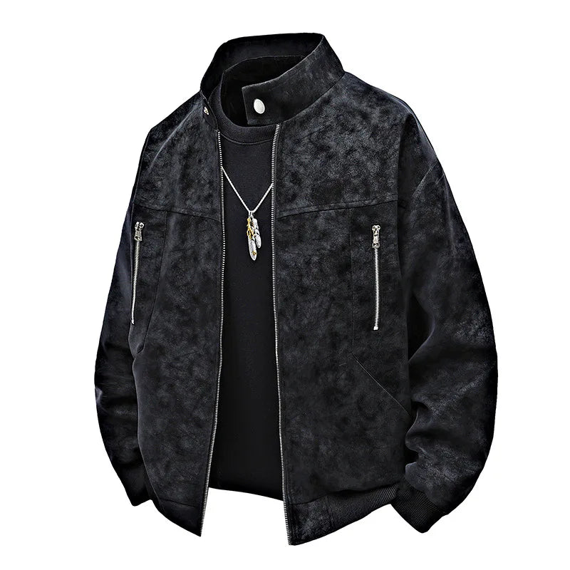 Herenjas van PU-leer met tie-dyeprint