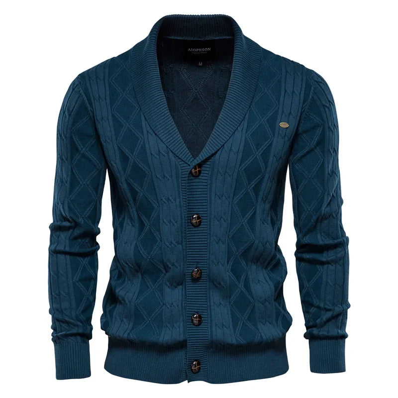 V-Neck Argyle Button Cardigan